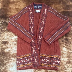 Lucky Brand Rust Brown Southwest Cardigan Sweater